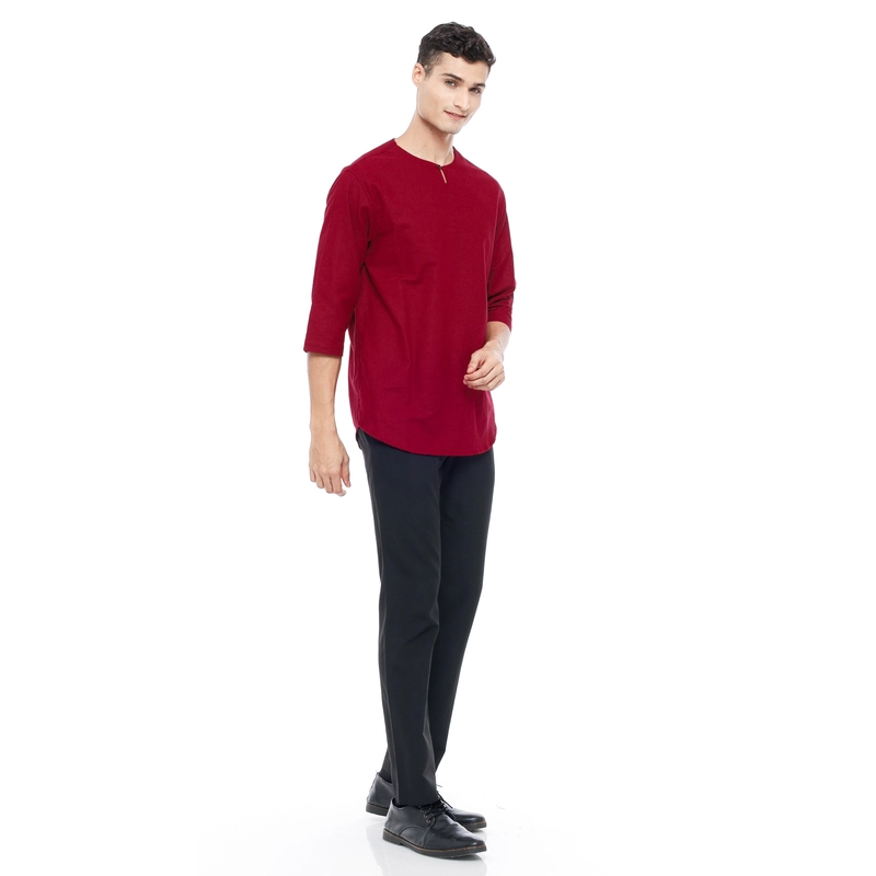 Product image MALLVOSE - Kemeja Pria Kurta Lengan 3/4 MV04 Kasual Maroon Premium Dewasa M Maroon