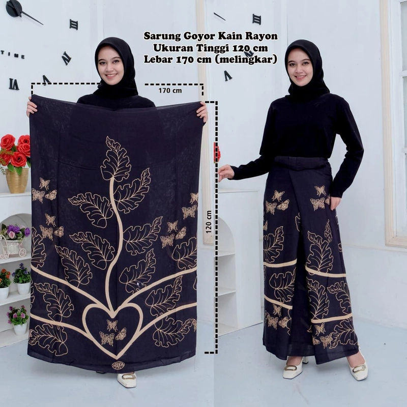 Product image Kois Batik - Sarung Wanita Sarung Santriwati Sarung Kekinian Adem Dipakai Motif love Sarung wanita dewasa Love hitam