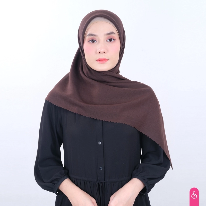 Product image Ansania Premium Scarf - Haraa Voal Laser Cut - Hijab Kerudung Segiempat with Pouch Allsize Kopi