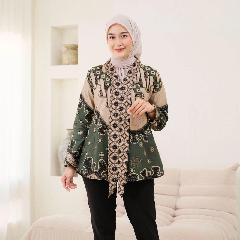 Product image Kois Batik - Atasan batik wanita blouse kekinian motif kd kawung M Kd kawung hijau