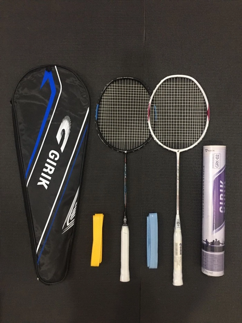 Product image Girik - Badminton Racket Set GIRIK Power - 2 Racket + 2 Grip Tape+ 1 Tube shutcock - GRK09 - Set 95 gr Hitam Putih