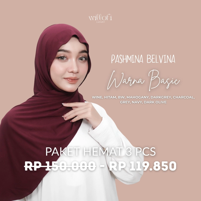 Product image Sakura Baru X Willofi - Paket Hemat 3 PCS 119K Hijab Pashmina Instan Belvina Kerudung Pashmina Musl All Size Warna Basic