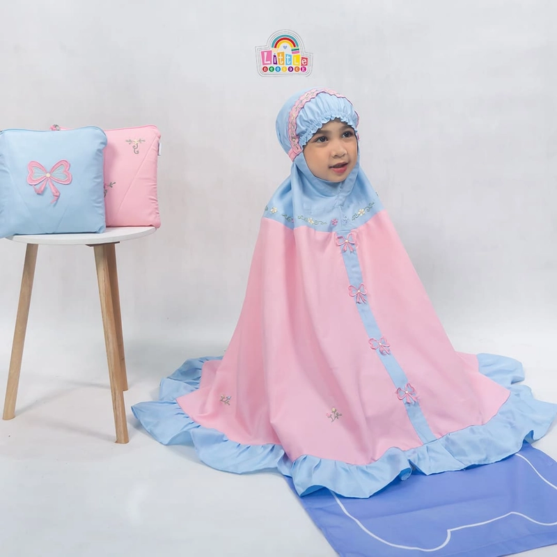 Product image LITTLE NEOSACK - LITTLE NEOSACK - MUKENA KATUN PLAN ANAK PEREMPUAN - NAJMA MUKENA LX10042 ALL SIZE. BIRU