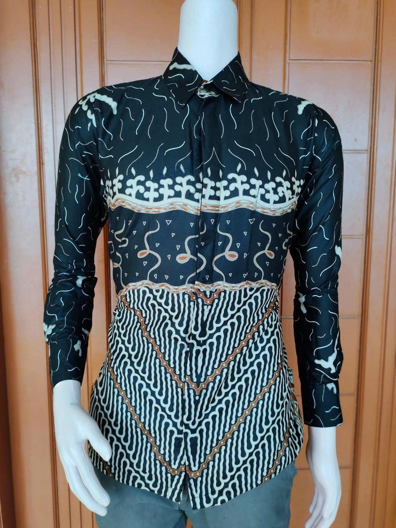 Product image Batik Mafaza - Gamis Batik Coupel kemeja Bisa dipisah motif malika hitam M Kemeja malika hitam