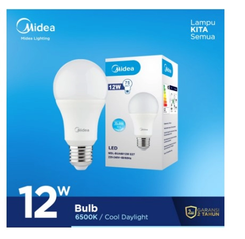 Product image UTAMAMEGA - Lampu Bulb Led Beli (3 Bonus 1 ) Midea 12 Watt Putih 6500K - Putih Daya 12 Watt