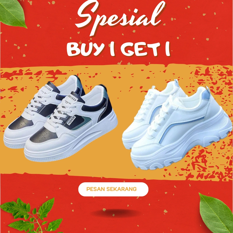 Product image Koekita - Paket Kombinasi Buy 1 Get 1 Sepatu Kets Sneakers Wanita Fashion JN-001 & LV-002 36 HITAM & PUTIH BIRU