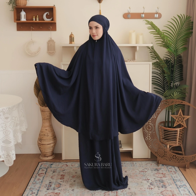 Product image Sakura Baru - Sakura Baru - New Launching Mukena Mukena Shazfa Rayon Twill Premium 2in1 Jumbo Wanita Dewasa Muslim All Size Navy
