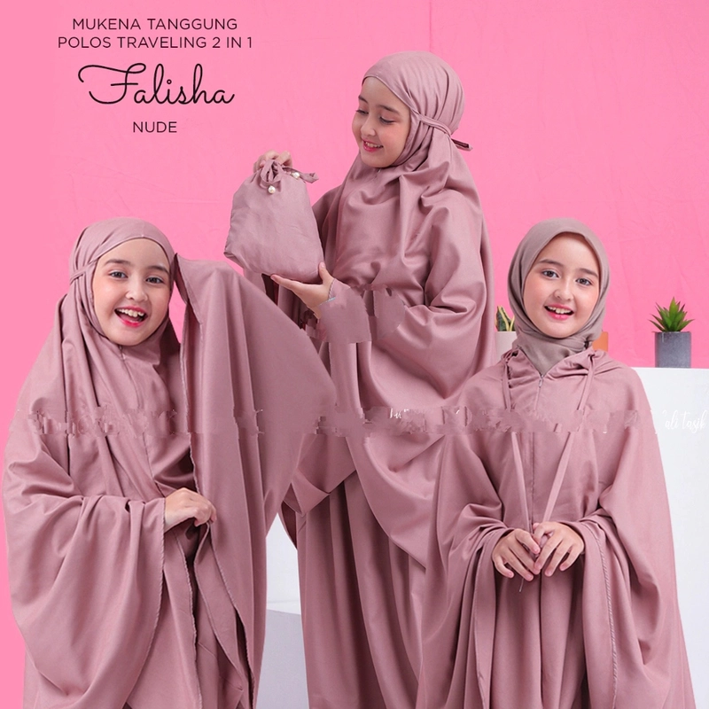 Product image qayd - Mukena Falisha Anak Tanggung Traveling Polos 2in1 Resleting Bahan Katun Mikro Anak Tanggung Nude
