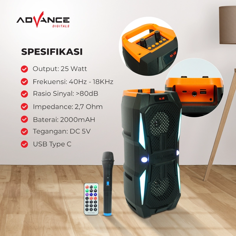 Product image Advance Digitals Indonesia - Speaker Portable Karaoke KS-2612 Ukuran 4 Inch Free 1 Microphone - Default