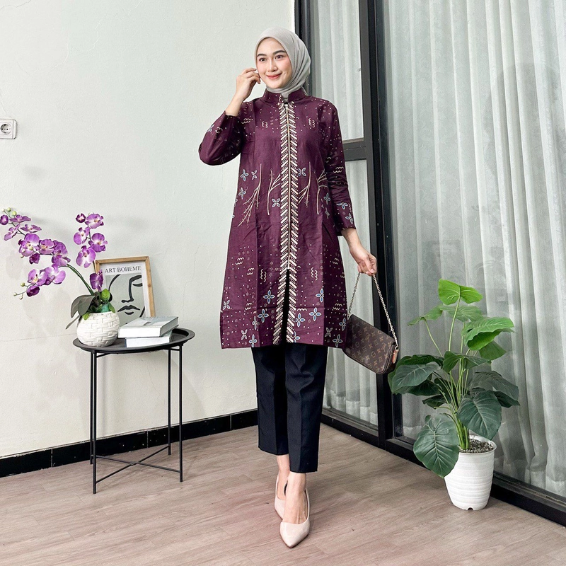 Product image Batik Alfin - Baju Batik atasan wanita muslim motif Anjani moderen terbaru nyaman di pakai M Anjani marun