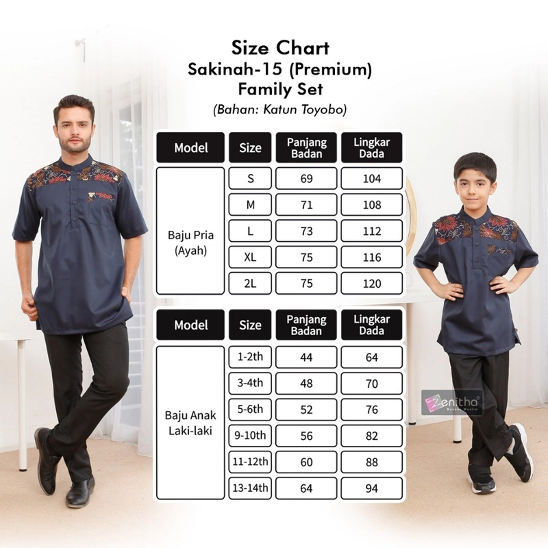 Product image Zenitha - Sarimbit Couple Family Set Premium Sakinah 15 Premium Koko Anak 3-4 Tahun