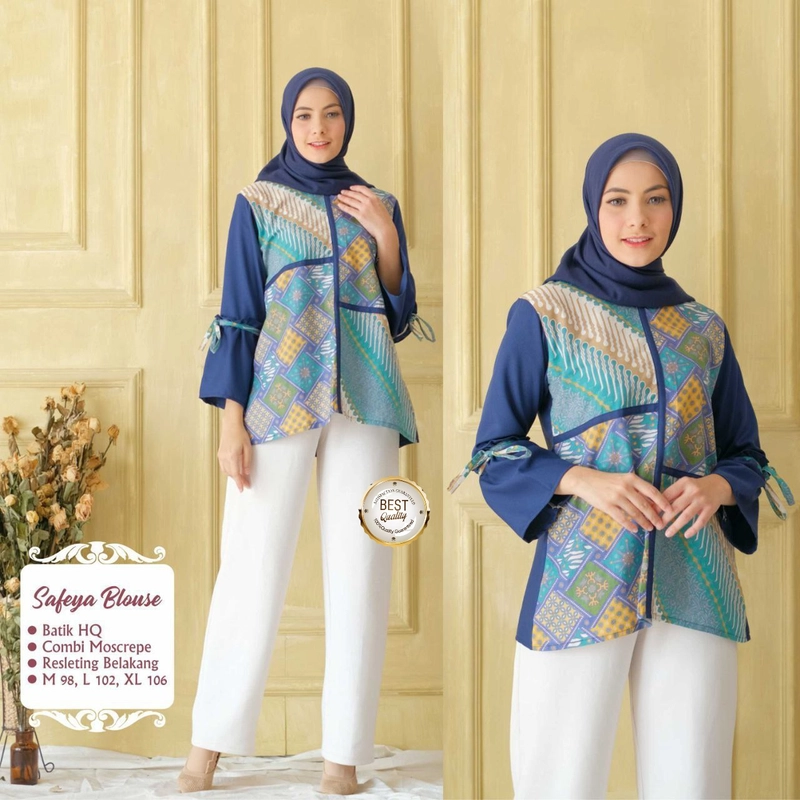 Product image Kois Batik - Baju Atasan Batik wanita blouse kombinasi muslim Xl Navy