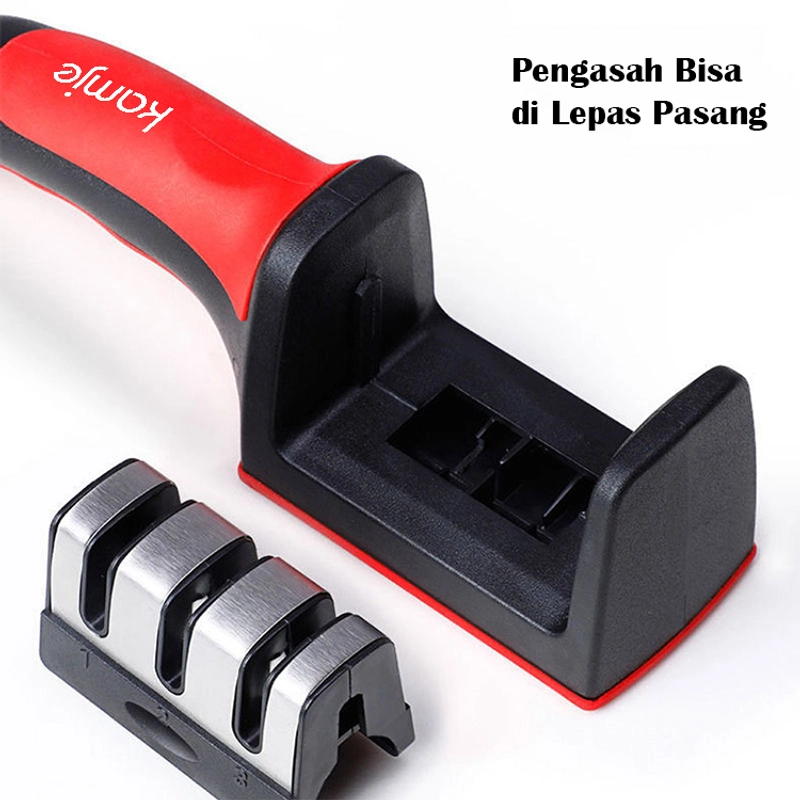 Product image KAMJE Alat Asahan Pengasah Penajam Pisau Gunting 3 Mode Stainless Steel Serbaguna KMJ215 KMJ215 MERAH-HITAM