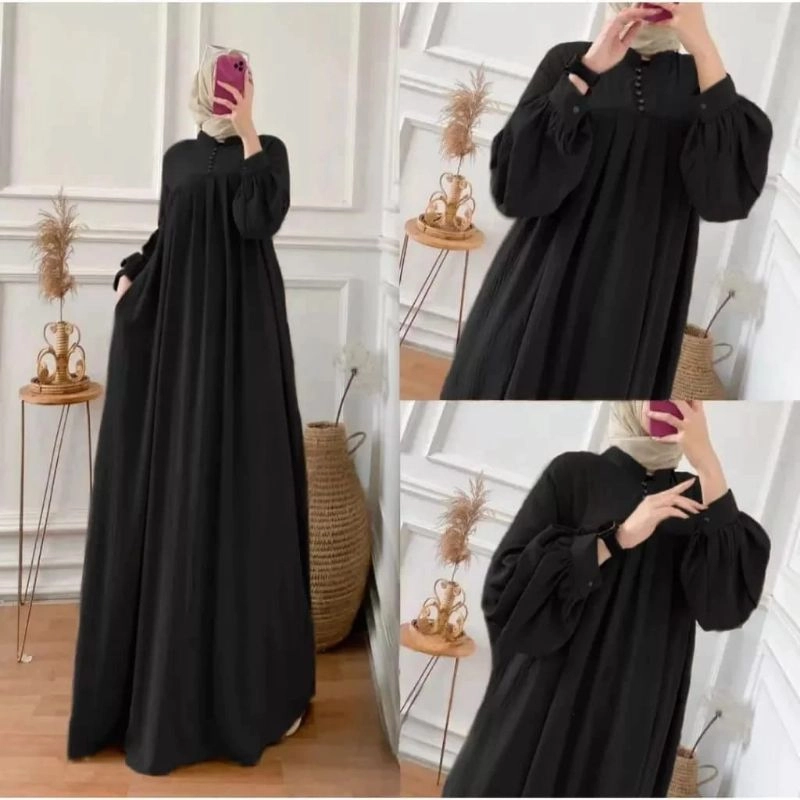 Product image MEQA DAILY - MEGA DAILY - Gamis Salsa Dress Wanita Maxy Bahan Hyget Super Hitam