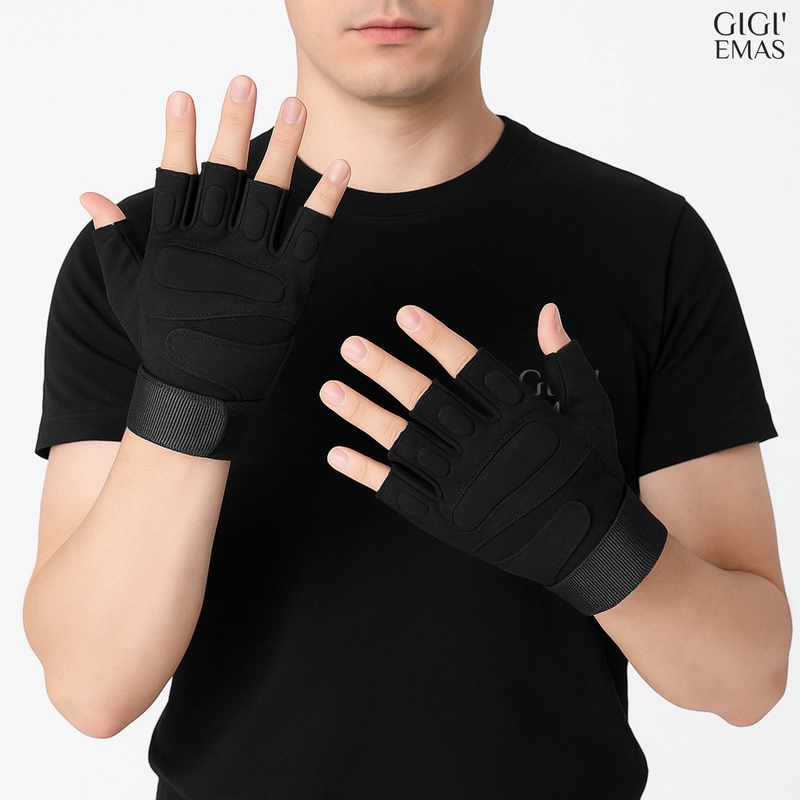 Product image GAWUNG - Sarung Tangan Motor Vintage Custom Culture Half Finger Gloves Biker Touring Sunmori SATHIFU dewasa hitam