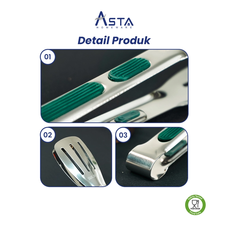 Product image Asta Capitan Makanan Tahan Panas Jepitan Food Grade 304 Stainless Steel 23 cm Capit Sus 304