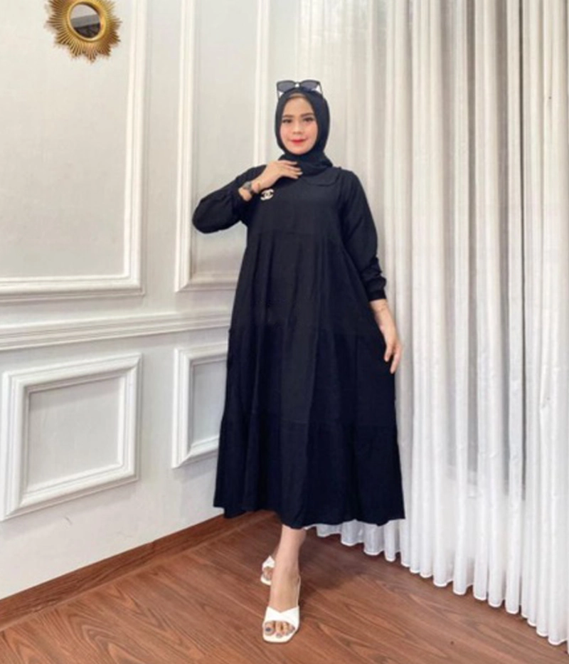 Product image Amha Collection - GAMIS MIDI DRESS CRINKLE WANITA JUMBO LD 120 BLACK