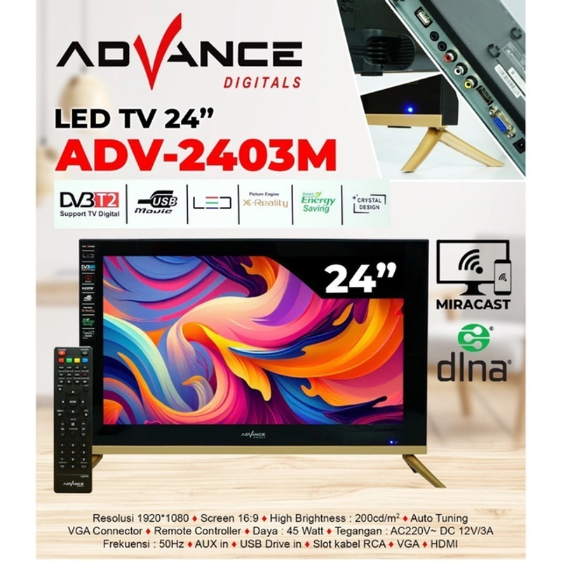 Product image Advance Digitals Indonesia - TV LED Digital 24 inch HD ADV-2403M MIRACAST BISA KONEK HP KE TV - Default