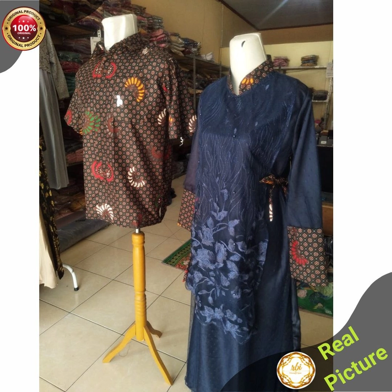 Product image Couple Batik Cantingan Premium Primisma Real Pict dan Tidak Luntur - Dua Varian Warna Baju Cowok M + Cewek Allsize Navy