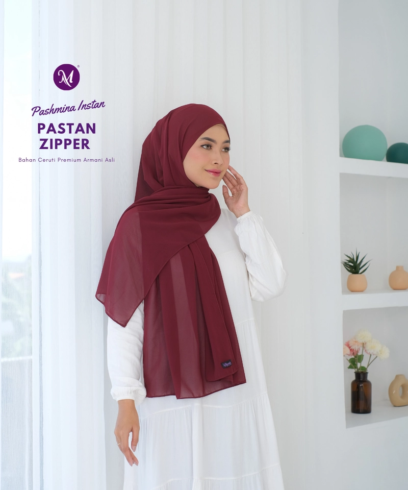 Product image Milyarda Hijab - Pashmina Zipper Instan Milyarda Hijab Pasmina All Size Marun