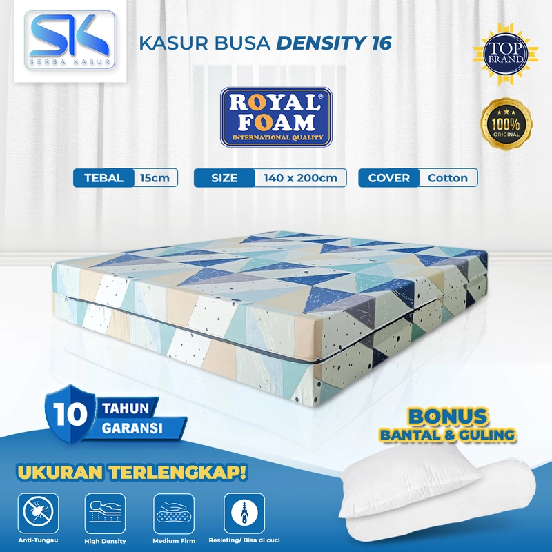 Product image SERBA KASUR - Kasur Busa ROYAL FOAM Cover Katun Density 16 Tebal 15 Garansi 10 Tahun 200x80x15 Random