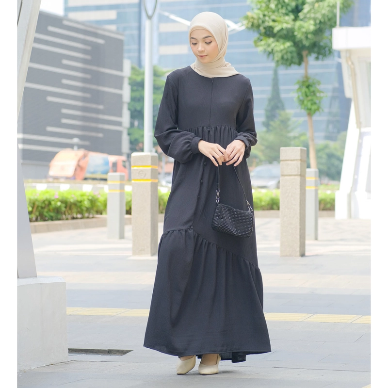 Product image Hazirah Id - Azura Dress Gamis Cringkle Airflow Polos S Black