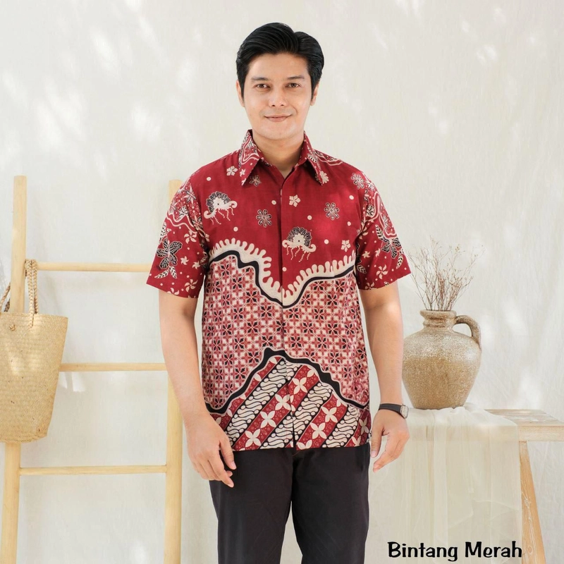 Product image Kois Batik - Atasan Batik Coupel Pria Hem Dan Blouse Wanita New Motif bintang merah M Hem bintang merah