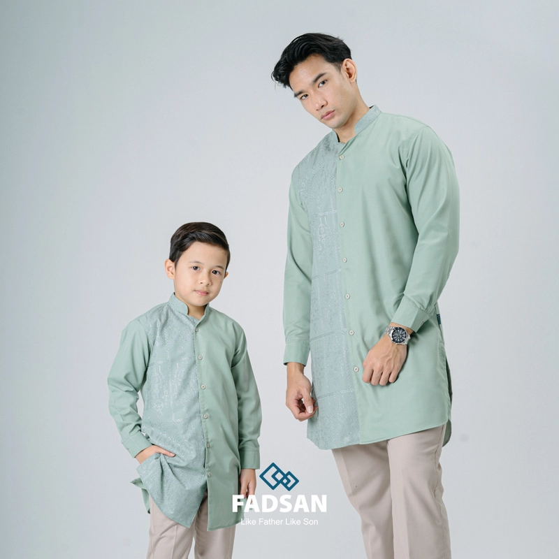 Product image FADSAN - Kurta Bordir Lengan Panjang Ayah & Anak Warna Sage Green - Kashmir Series SIZE ANAK XS KASHMIR SAGE GREEN
