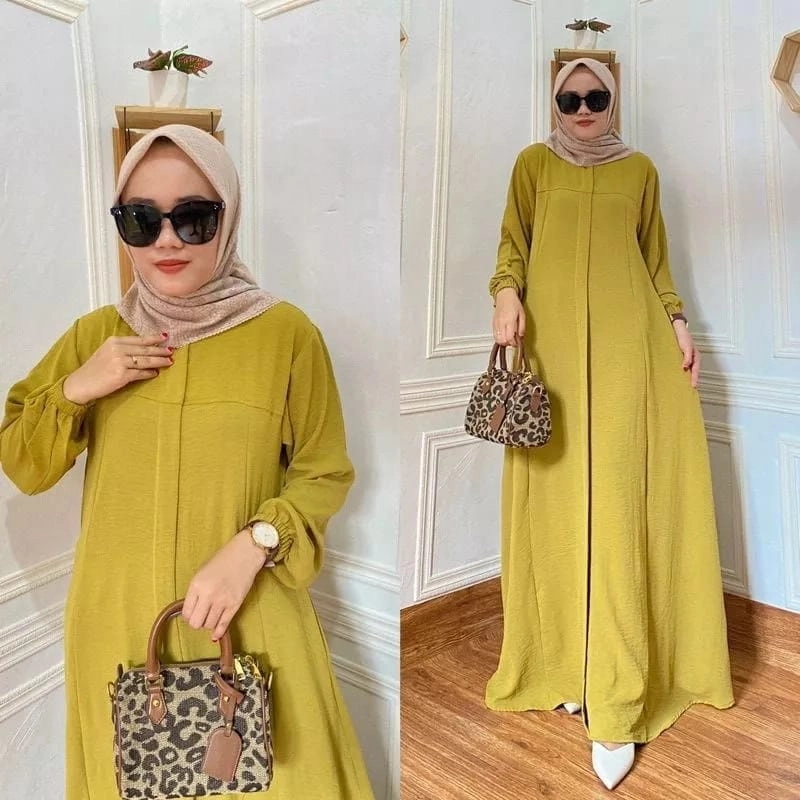 Product image MEQA DAILY - MEGA DAILY - Maryam Dress Gamis Wanita Fit XL - XXL Bahan Hyget Super Kuning