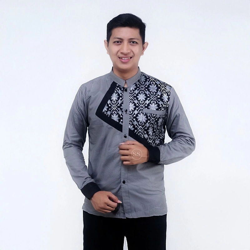 Product image Batik Alfin - Baju koko muslim uk dewasa lengan panjang kombinasi batik bagus banget M Abu