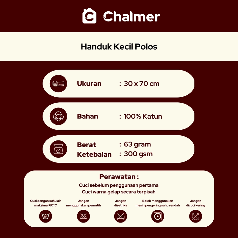 Product image Chalmer - Handuk Kecil Chalmer 30x70 cm Handuk Olahraga Tangan Wajah Lap Serbaguna 30x70 cm Putih