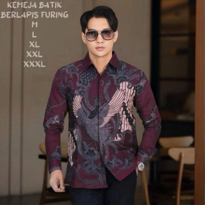 Product image Khisna collection - Kemeja Batik Pria Berlapis Furing Modern Motif Soang Burgundy M Kemeja Soang Burgund