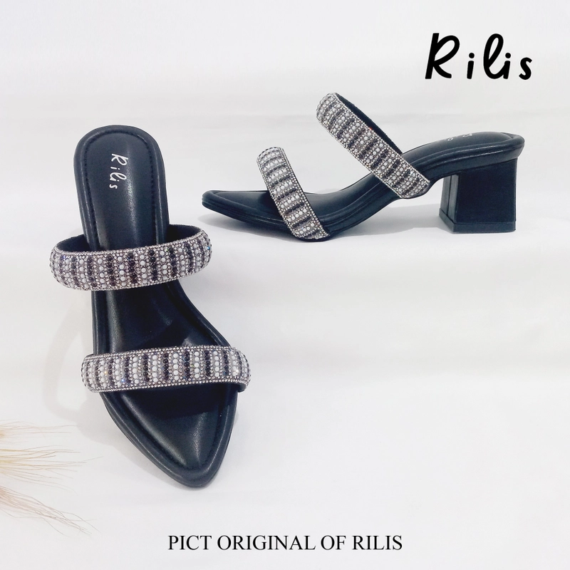 Product image Rilis - Sandal Wanita Milea Tali Permata hak 5 cm (Rilis 45) 41 Hitam
