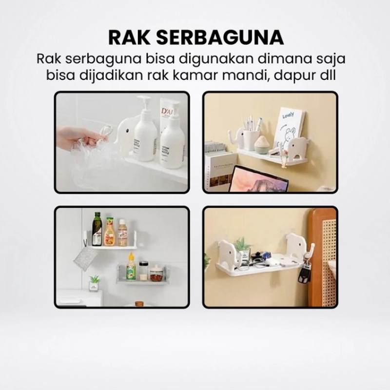 Product image KAHASIL - Rak Dinding Tempel Kamar Mandi Dapur Tanpa Paku Serbaguna Motif Gajah KMJ255 KMJ255 PUTIH