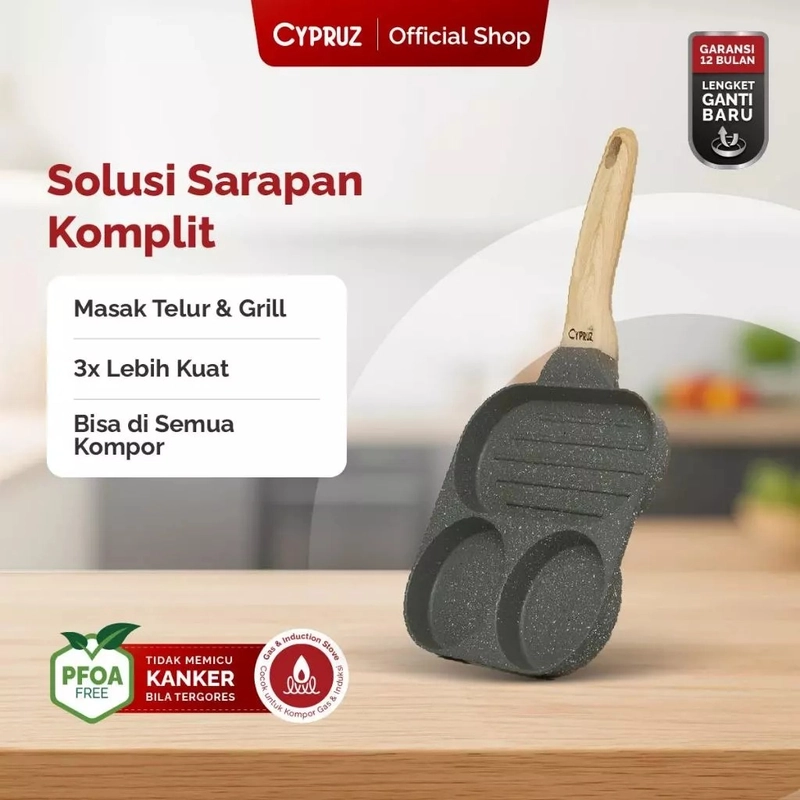 Product image Cypruz Official - Cypruz Grey Diecast Egg Frypan 3 Holes FP-1241 XL HITAM