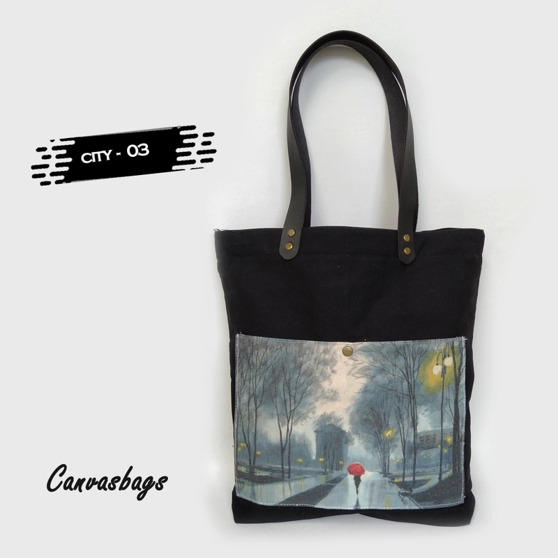 Product image Dewani Totebag Canvas saku Seri CITY 03 40X36X5 Hitam