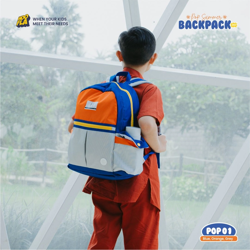 Product image Hoofla - POP Summer Backpack Tas Sekolah 2 IN 1 all size Blue-Orange-Grey