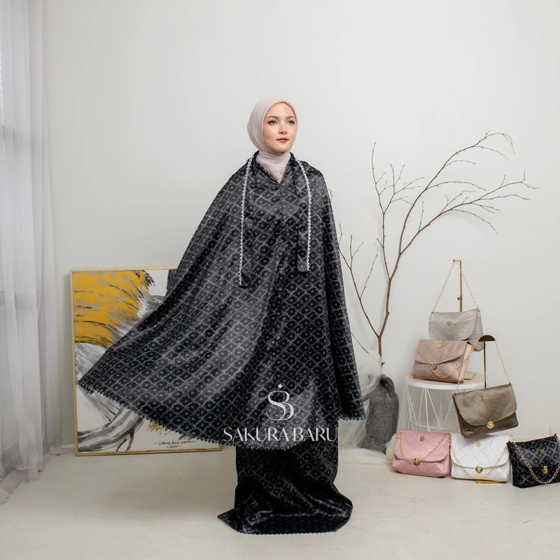 Product image Sakura Baru X Shireen Sungkar - Mukena Haneen Santorini Silk 3in1 Premium All Size Hitam