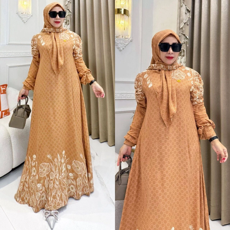 Product image Khisna collection - New gamis lebaran wanita dewasa set hijab FATMA yang masih trends bagus banget Allsize Fatma A
