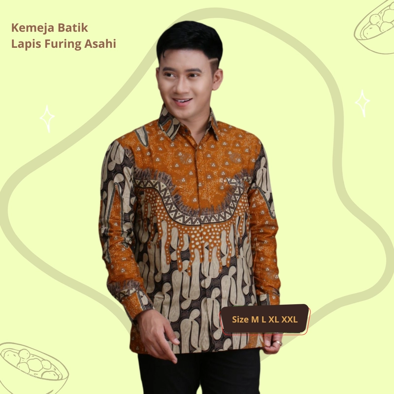 Product image Rambe Batik Indonesia - Batik Kemeja Berlapis Furing KBF07 Kemeja Batik Lengan Panjang Bahan Katun ORI Berlapis Furing Asahi Size XXL Motif C