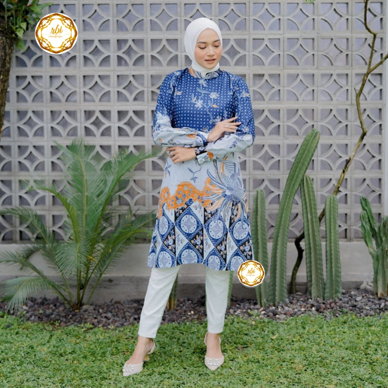 Product image Rambe Batik Indonesia - Couple Tunik Laksha Biru Modern dan Exclusive Kemeja Saja Size M Laksha Biru