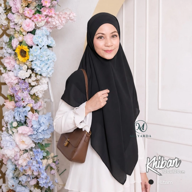 Product image Milyarda Hijab - Khiban Syari Khimar Bandana Ceruti babydoll French square Syari Segiempat Tali L 130x130cm Hitam