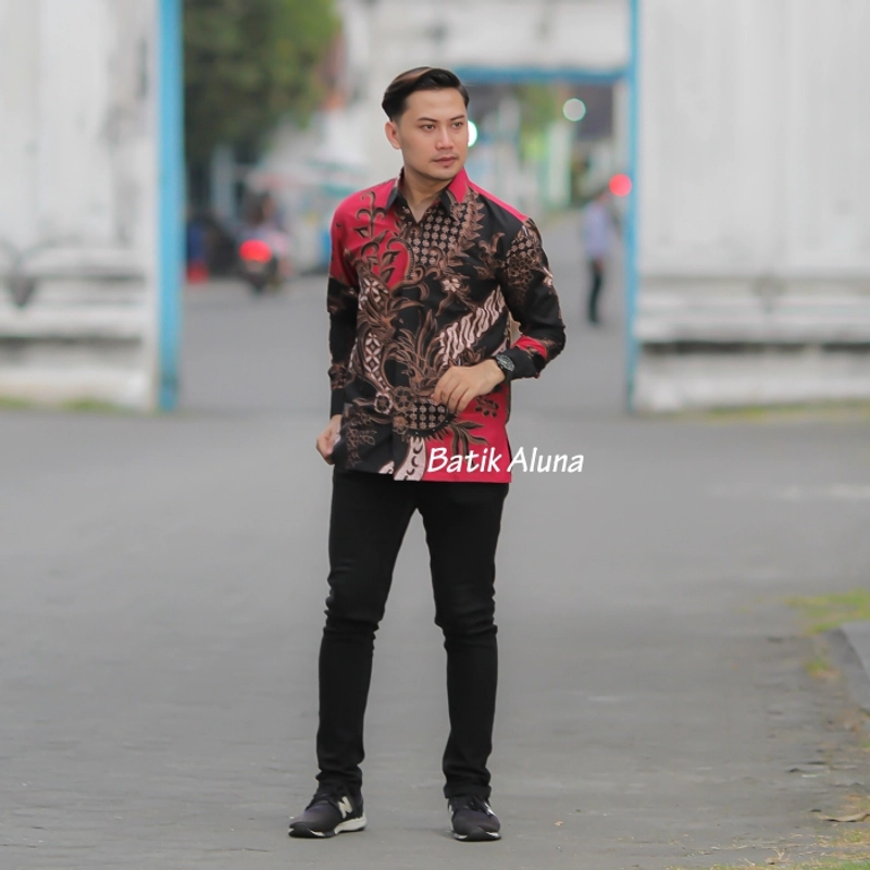Product image Batik aluna - Kemeja batik pria modern lengan panjang furing free masker batik kerja kantor batik075 S BATIK