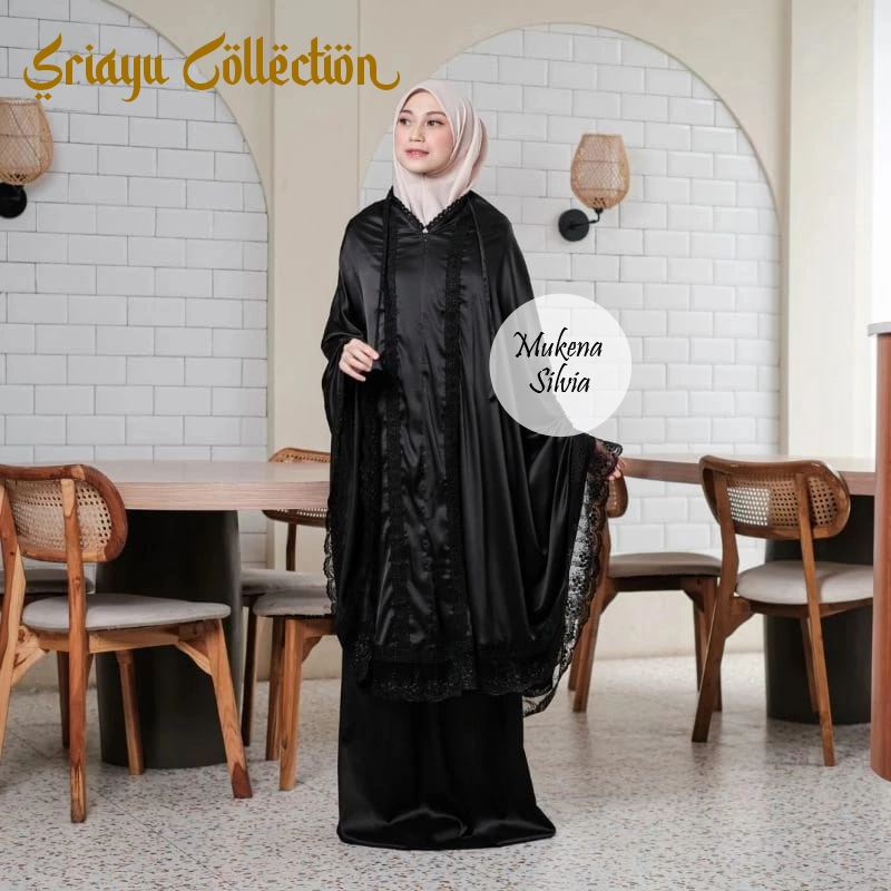 Product image SRIAYU COLLECTION - Mukena SILVIA 2 IN 1 ARMANY SIKL PREMIUM ALLSIZE HITAM