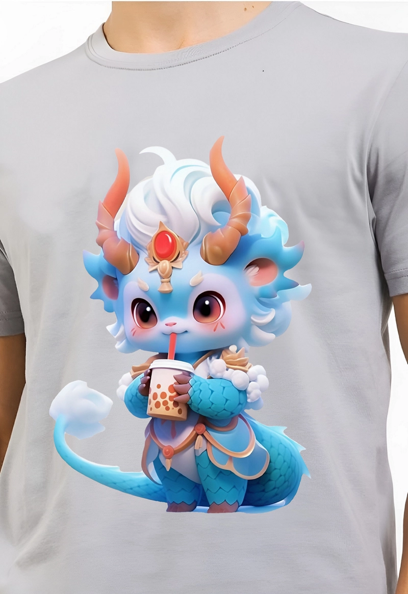 Product image astro - Kaos Pria Gambar 3Dimensi Naga Biru Minum M ABU