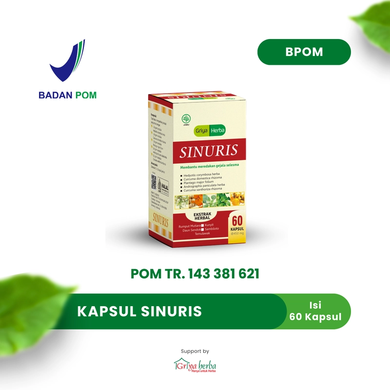 Product image Griya Herba - Sinuris Obat Herbal Membantu Mengobati Sinusitis Selesma 60 Kapsul BPOM 110 gram Original