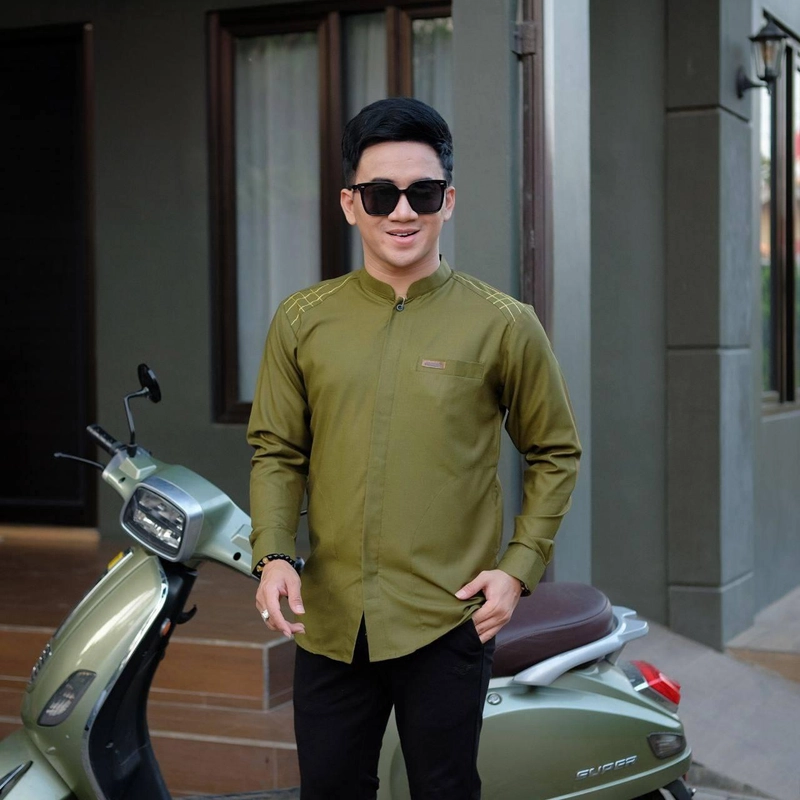 Product image Kois Batik - Baju Koko Pria Dewasa Modern Lengan panjang Kekinian Motif ruby M Army