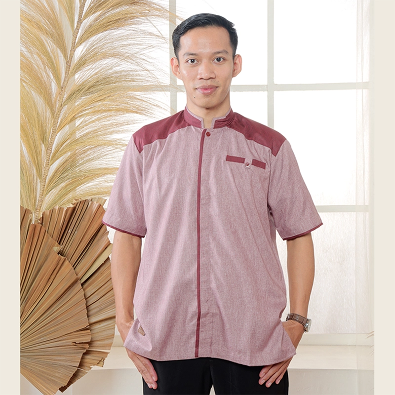 Product image MOSCOU - Baju Kemeja Koko Kemko Muslim Lebaran Pria Dewasa Lengan Pendek Casual Formal Elegan Katun Madinah Premium Motif Kancing Sanghai Shanghai Cina Terbaru Original Keren Murah Mauve Merah Maroon M Mauve Maroon