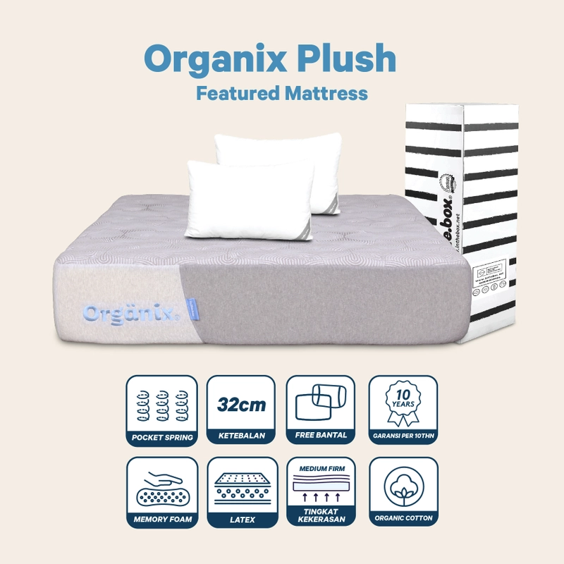 Product image IntheBox - Kasur Latex Organix Plush Free Bantal & Mattress Protector F388OP-2P1P-160NTR 90 x 200 cm Kasur Latex