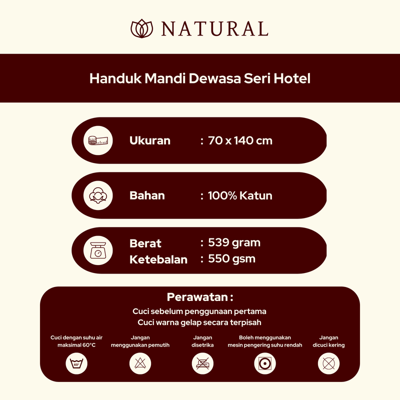 Product image Chalmer - Handuk Mandi Hotel Natural by Chalmer 70 x 140 cm Seri Handuk Hotel Handuk Tebal 70 x 140 cm 1 pcs